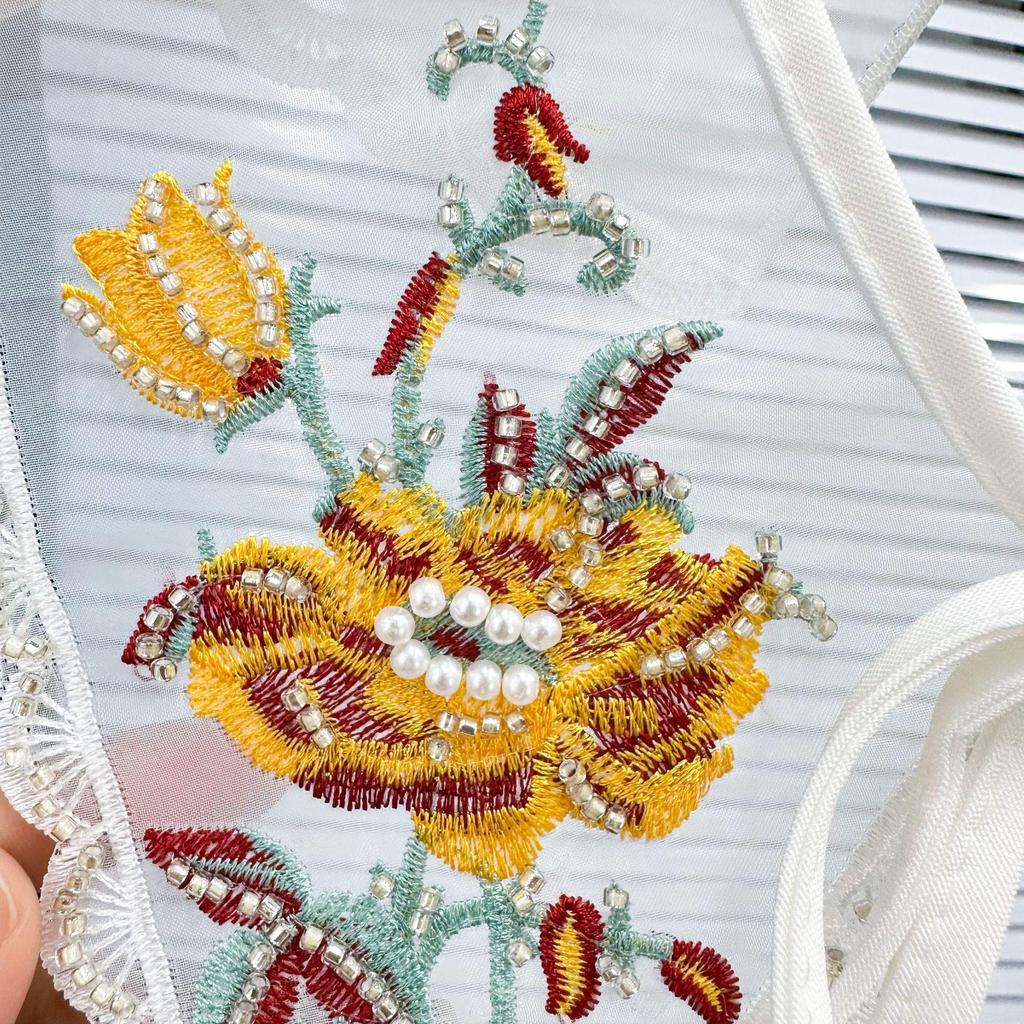 Colorful Embroidered Beaded Bow Tie False Collar - Ethnic Style Floral Design