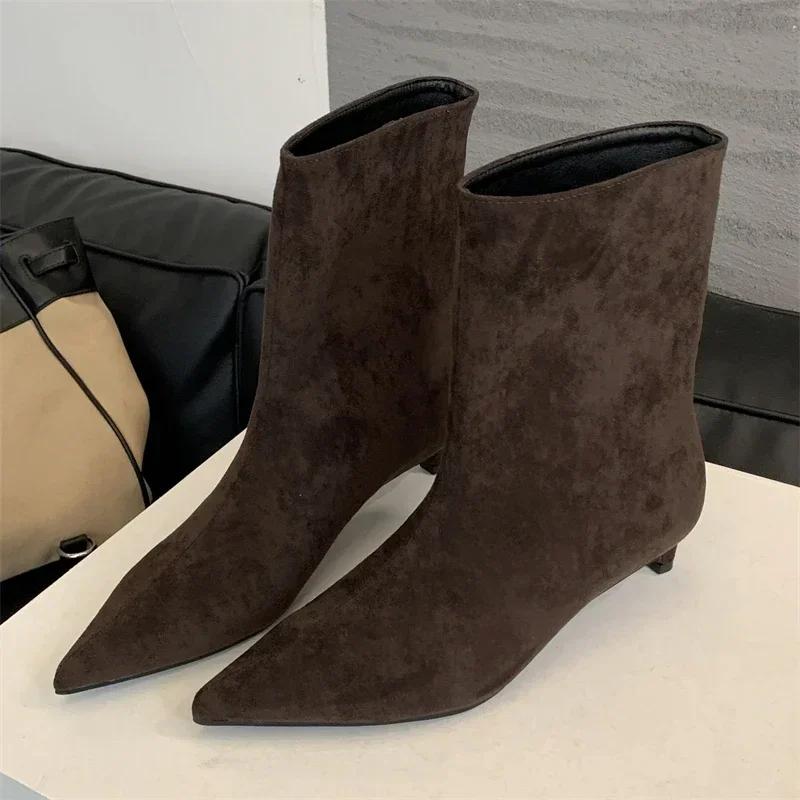 Aneikeh Autumn Fashion Pointed Toe Vintage Ankle Boots Sexy Thin Low Heel Women Warm Knight Slip On Party Shoes