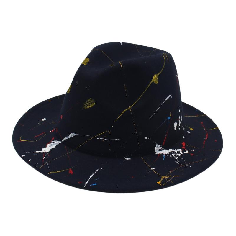 2022 New Paint Graffiti Artist Top Hat Foreign Trade Cross-Border Felt Hat Fashion Jazz Hat Fedorahat