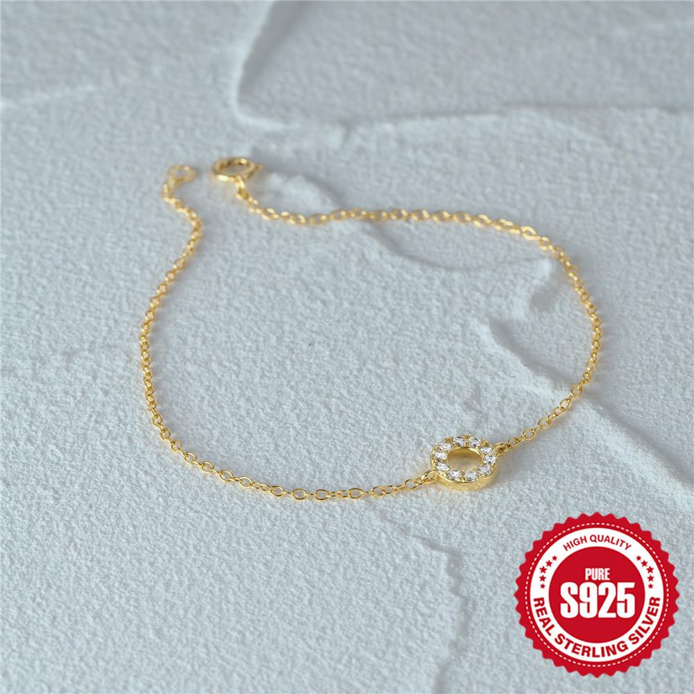 S925 Silver Simple Diamond Circle Gold Bracelet Geometric Small Fresh Hand Jewelry Bracelet