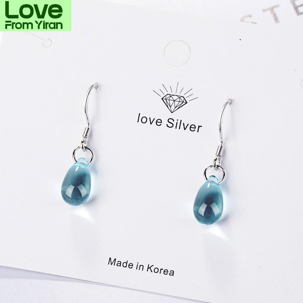 Literární náušnice s modrým křišťálem ve tvaru kapky vody pro ženy, náušnice ze sterlingového stříbra 925, Boucle D 'Oreille S -E666