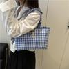 Large Capacity Plaid Canvas Tote Bag Women's Korean Version Versatile Casual Portable Shoulder Bag Light Fashion Armpit Bag