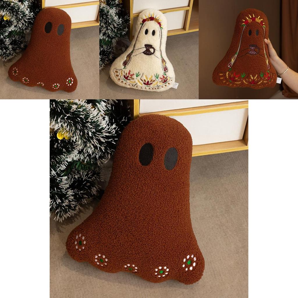 Halloween Ghost Plush Cushion With Embroidered Design For Living Room Decor