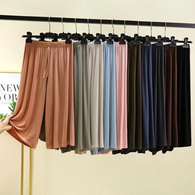 Plus Size M To 6XL U-Neck Women's  Modal Pant Calf-length Summer Wide Leg Pants Drawstring Short Pants Casual Homewear Pants