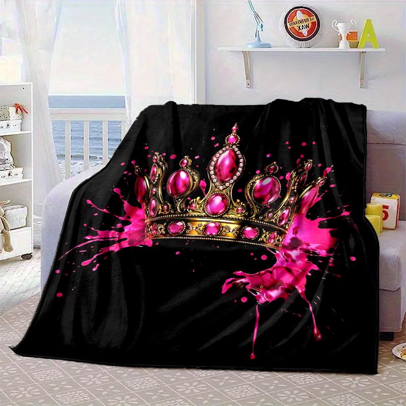 Pink Crown Sparkle Majesty Blanket Flannel Blanket for bed, sofa, Camping, Hiking, Picnic Essentials, gift for family Fan gifts