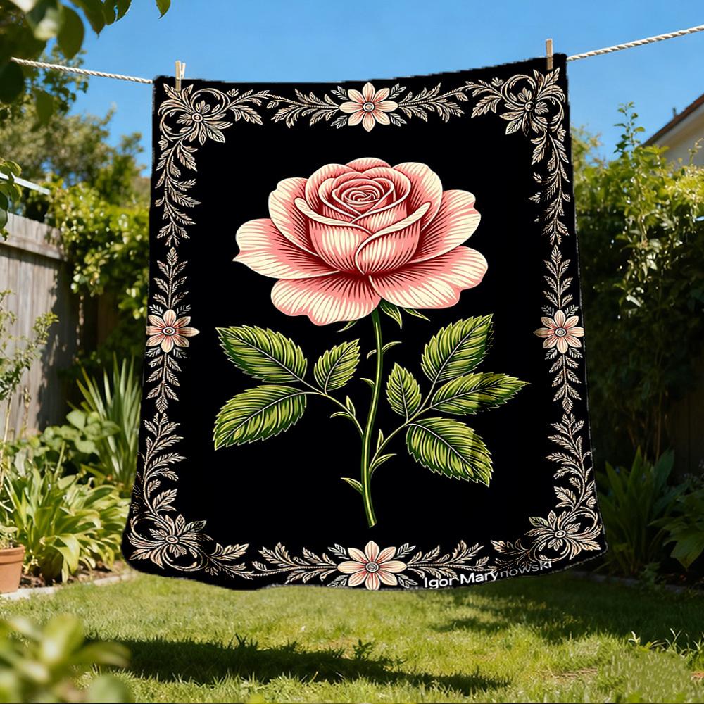 1pc Rose , Floral Outdoor Flannel Blanket Soft All Season Polyester Throw , Perfect for Picnics & Travel , Picnic Accessory