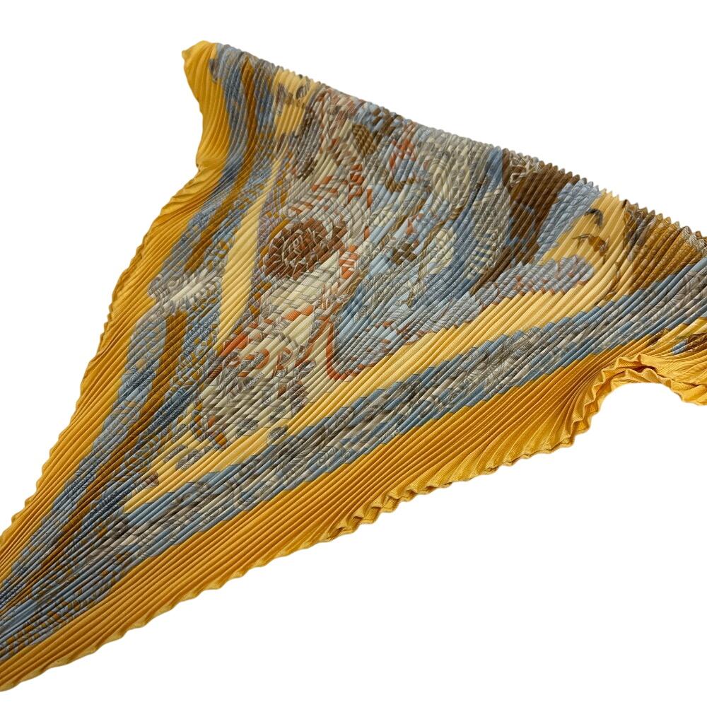 HERMES LATLANTiDE Atlantis Continent silk Pleated curry scarf yellow silk Used