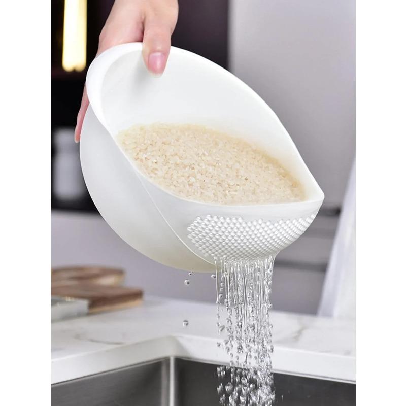 1PC- Silicone Colander Rice Bowl Drain Basket Fruit Bowl Washing Drain Basket with Handle Washing Basket Home Kitchen Organizer