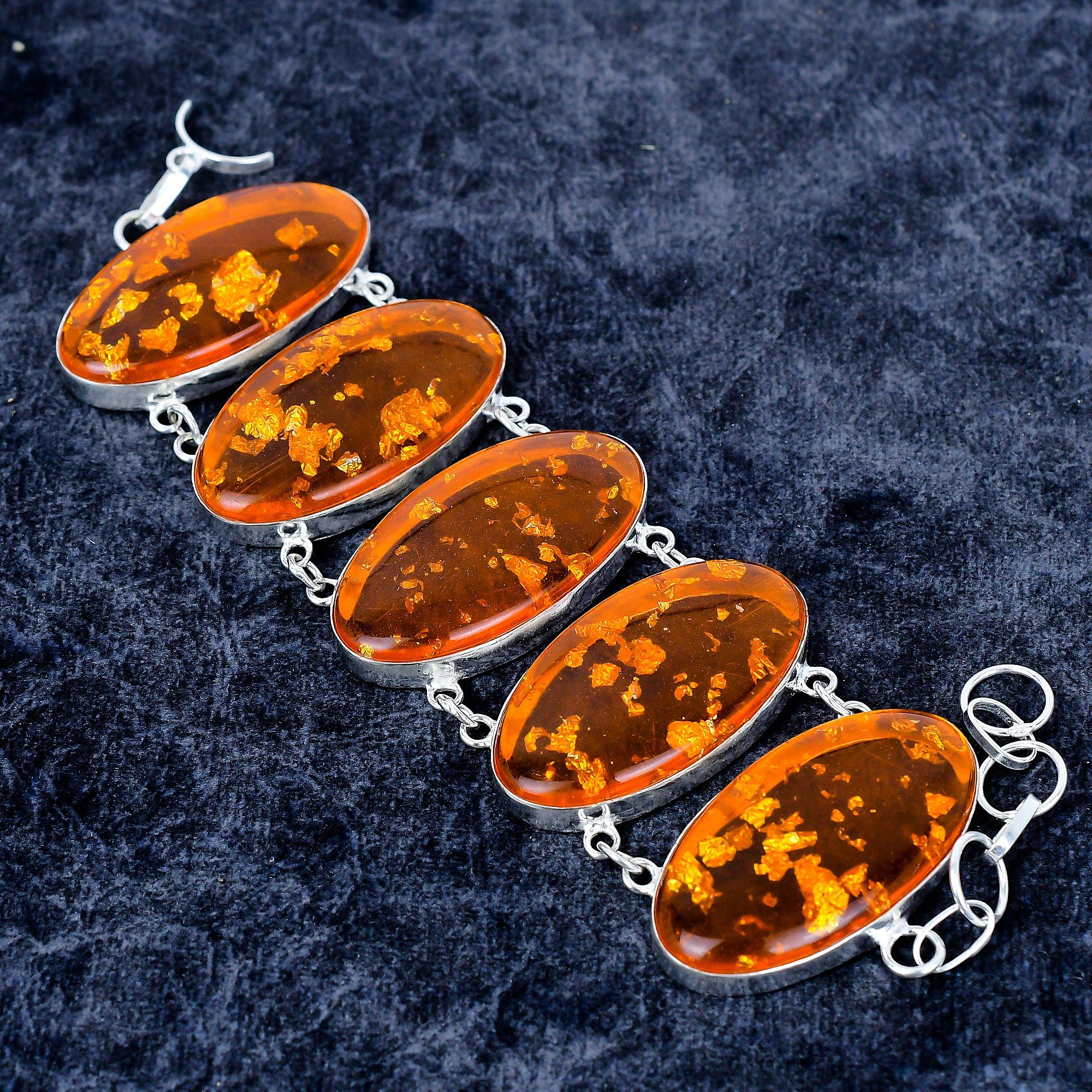 

Браслет з балтійського бурштину, ручної роботи, зі срібла 925 проби, 7-8 M-3386