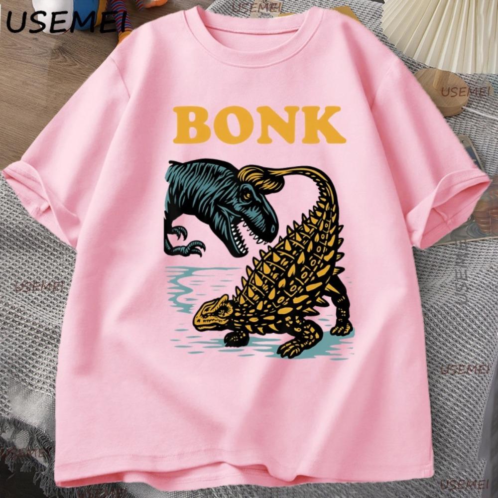 Funny Dinosaur Bonk Graphic T-shirt Casual Short-sleeved Round Neck T-shirt Street Wear Round Neck Retro T-shirt T-shirt