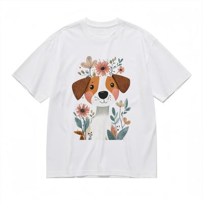 Herren Weiches Atmungsaktives Ganzjahres-Klassisches T-Shirt Verspielte Katze Floral Baumwoll-Tee