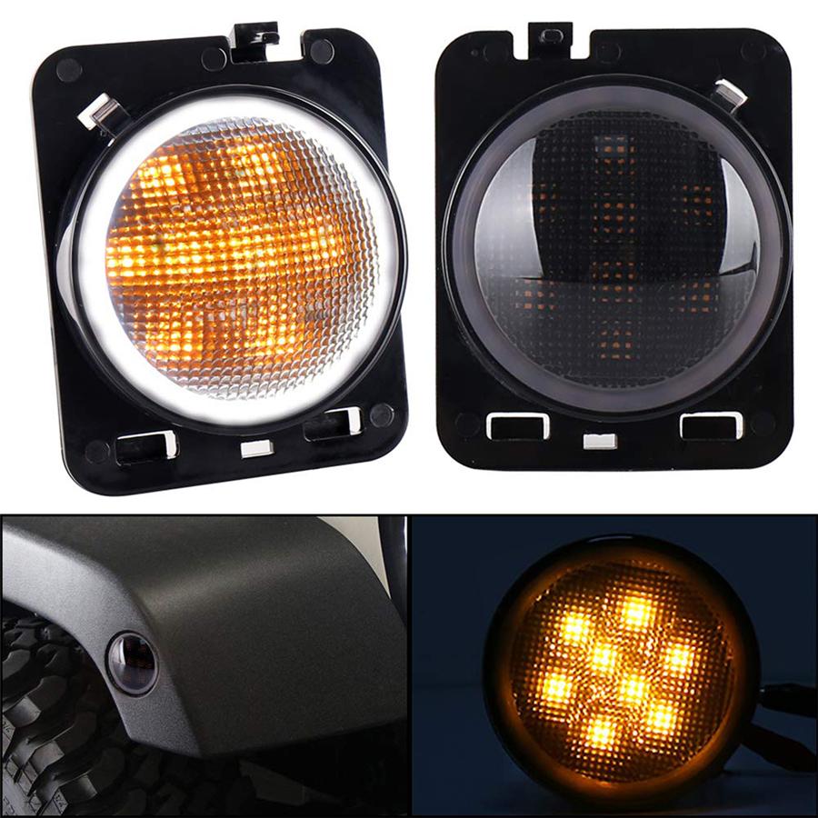 2pcs Front Fender Side Marker Led Light Angel Eye For Jeep Wrangler JK 2007-2017