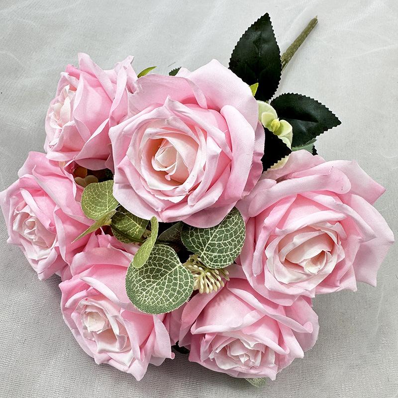 Simulation 9-Fork Money Leaf Rose Home Wedding Bride Party Hotel Decoration Fake Flowers Photography Props Background Scenery