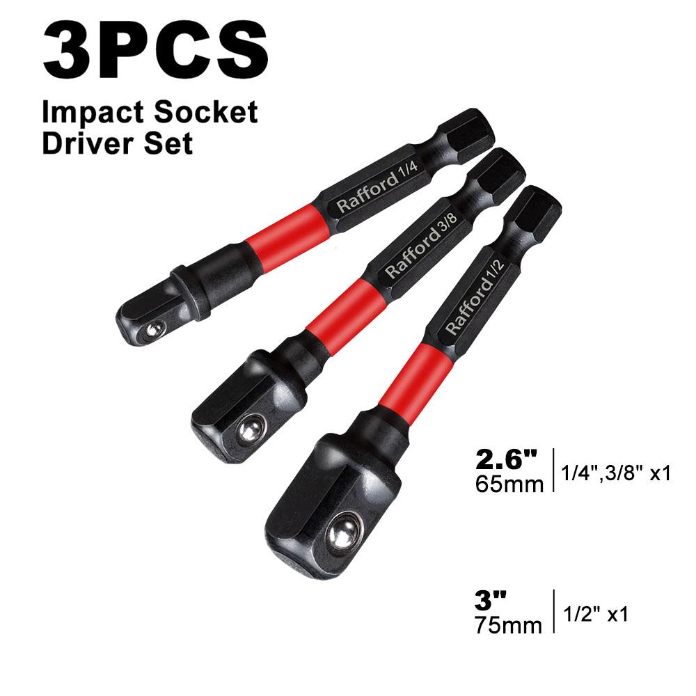 

Rafford Impact Socket Adapter Set,1/4 3/8 and1/2 Drive,Extension Bit with Holder,Adapt Power Drill to High Torque Impact Wrench