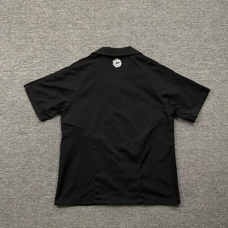 LUXEONClassic Black Letters Logo Embroidery Short Sleeved Shirts Men Women Casual Loose Shirt