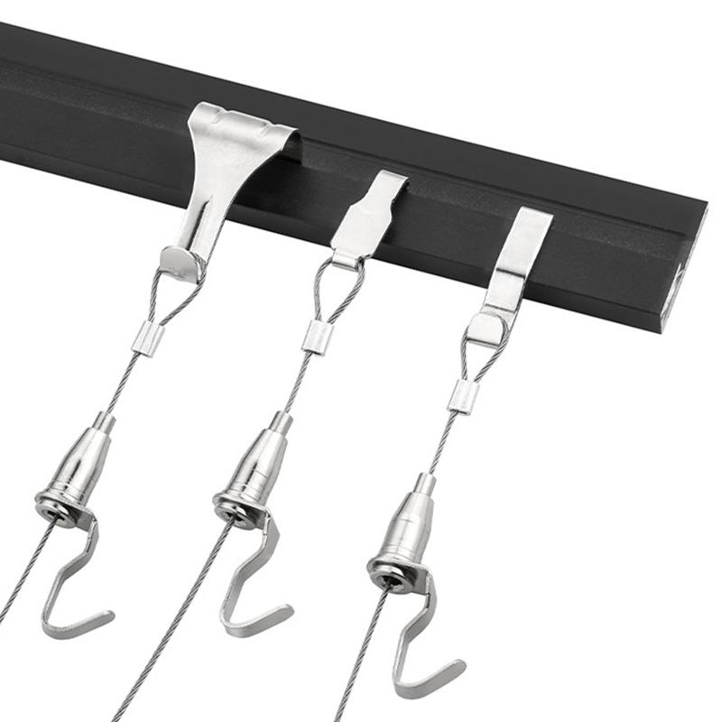 2Pcs Adjustable Wire Rope Hooks Picture Rail Display Hanging Hooks Gallery Hanging System Accessories