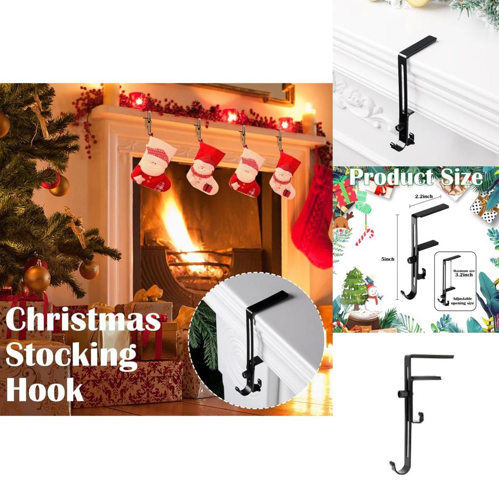 Christmas Sock Holder With Adjustable Non Slip Metal Hooks For Fireplace Decor