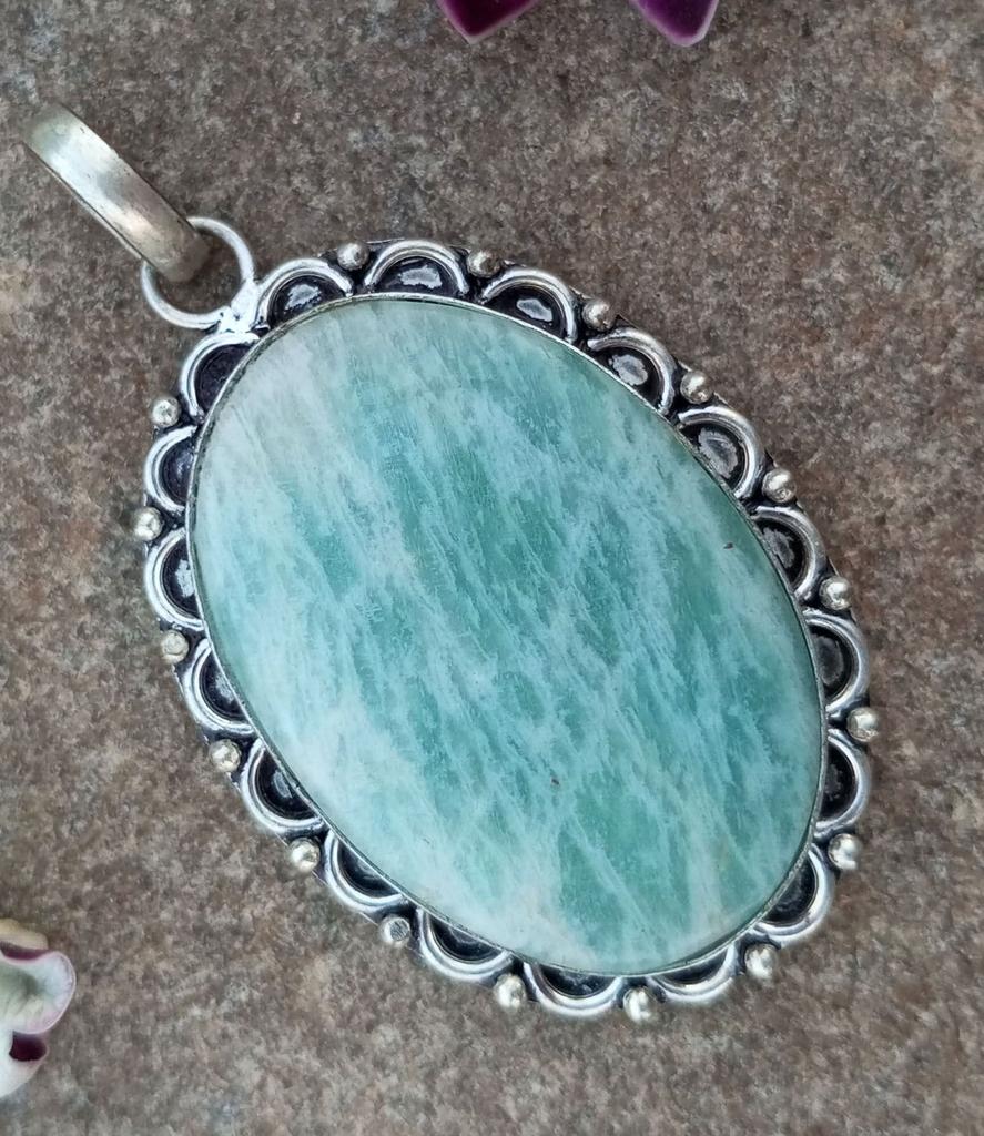 Amazonite Gemstone 925 Sterling Silver Plated 1pcs Pendent Chris-r313