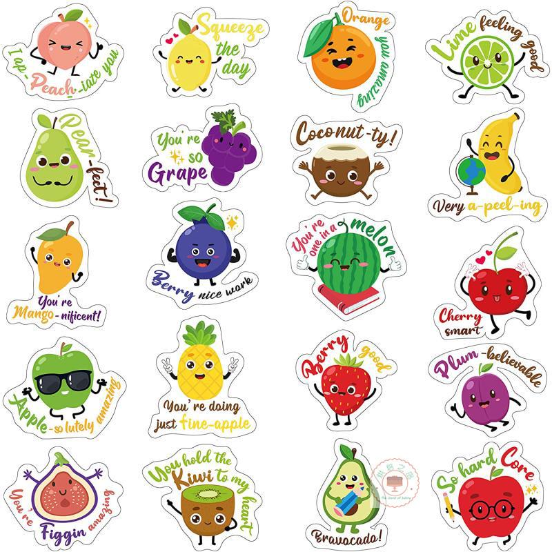Набор из 10 мультяшных наклеек с фруктами и эмоциями для детских наград, украшений или упаковки подарков.