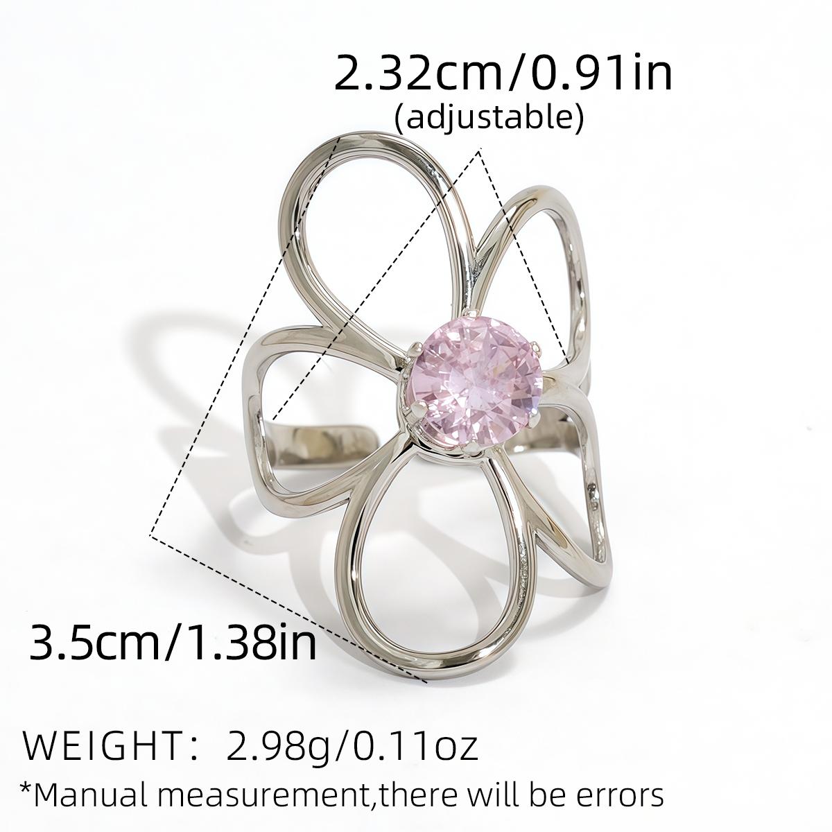 

Uself Trendy Stainless Steel Metal Flower Adjustable Fashion Finger Ring Rust Proof Attractive Daily Zircon Accessories Gift resizable