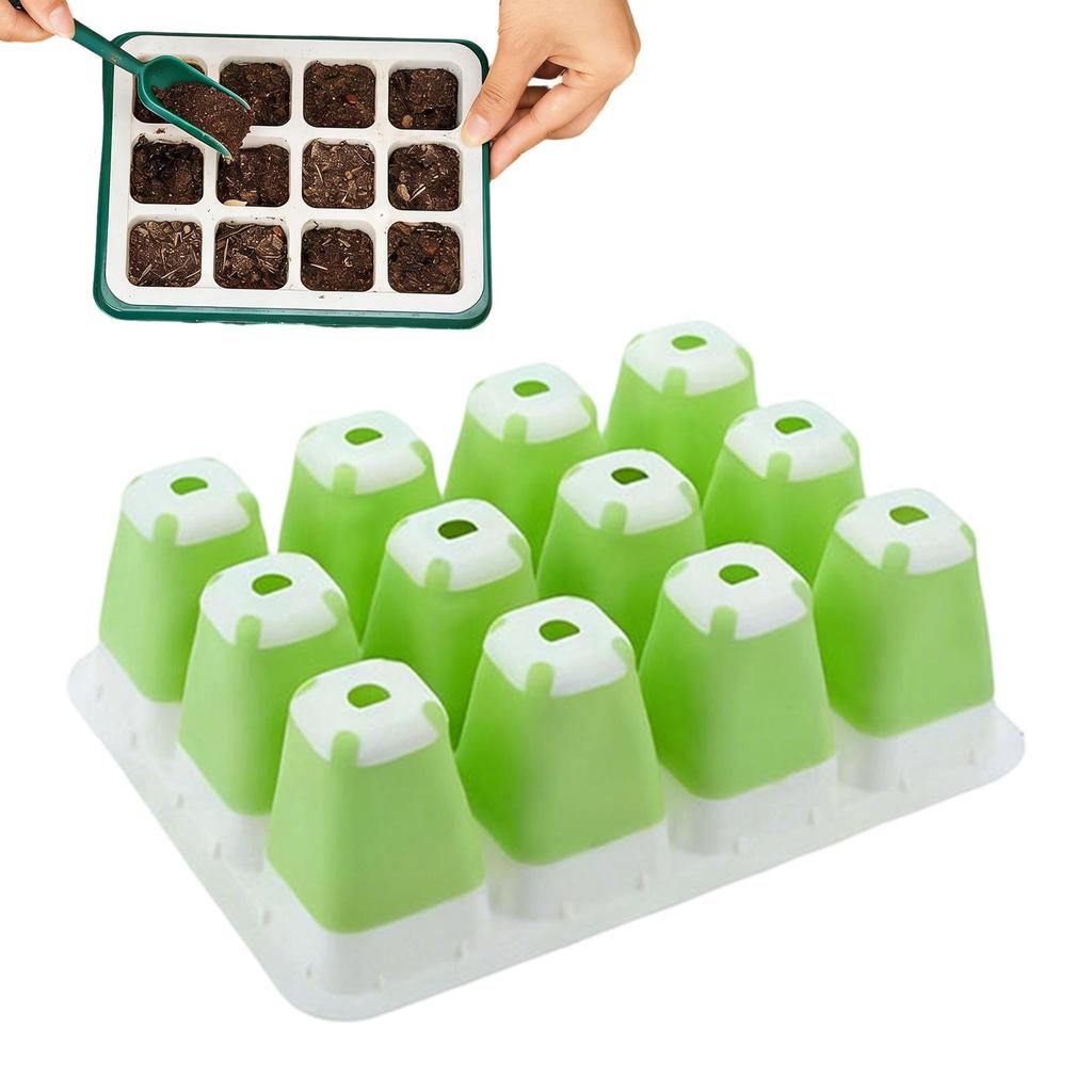 Seedling Starter Trays Seed Starter Kit 12-Cells Silicone Reusable Germination Tray for Garden Greenhouse Backyard Planting
