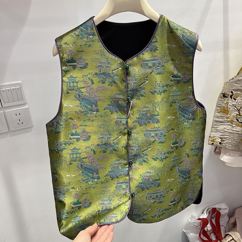 

Жаккардовый вышитый жилет женский весенний 2025 новый высококлассный жилет зеленый топ трендовый 3XL (recommended 138-75kg)