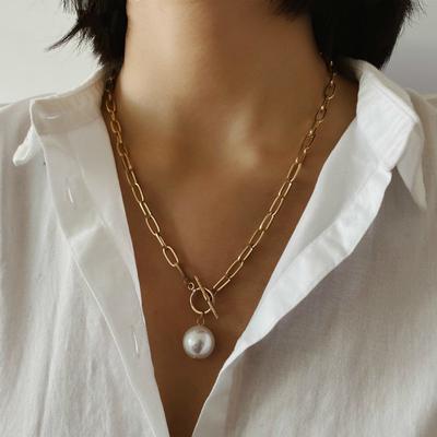 Neue Perlen-Anhänger-Halskette für Damen Pulloverkette Goldfarben Lange Kette Halskette Schmuck KTJ