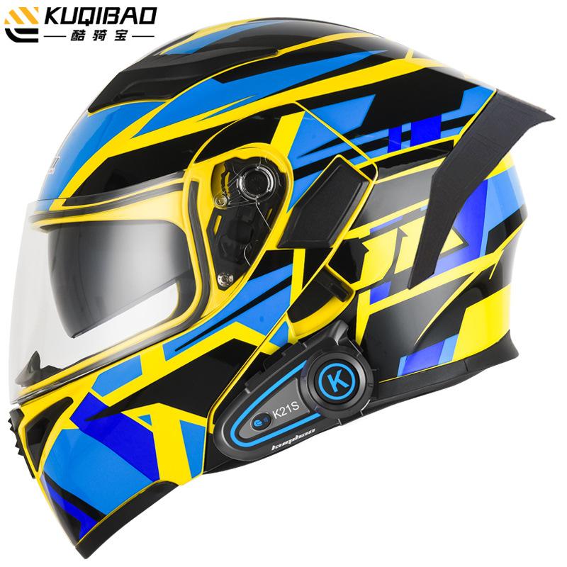Kuqibao Dual Lens Open Face Helmet Motorcycle Bluetooth Helmet Dual Intercom Motorcycle Full Helmet Long Riding Range