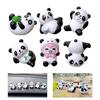 6 Pack Cartoon Panda Figurines Small Animal Models Miniatures Ornaments for Cake Toppers and Car Decors Accessories