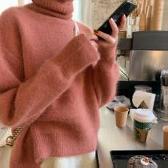 2025 Autumn/Winter Women's High Neck Loose Knit Sweater - Versatile Lazy Style Outerwear