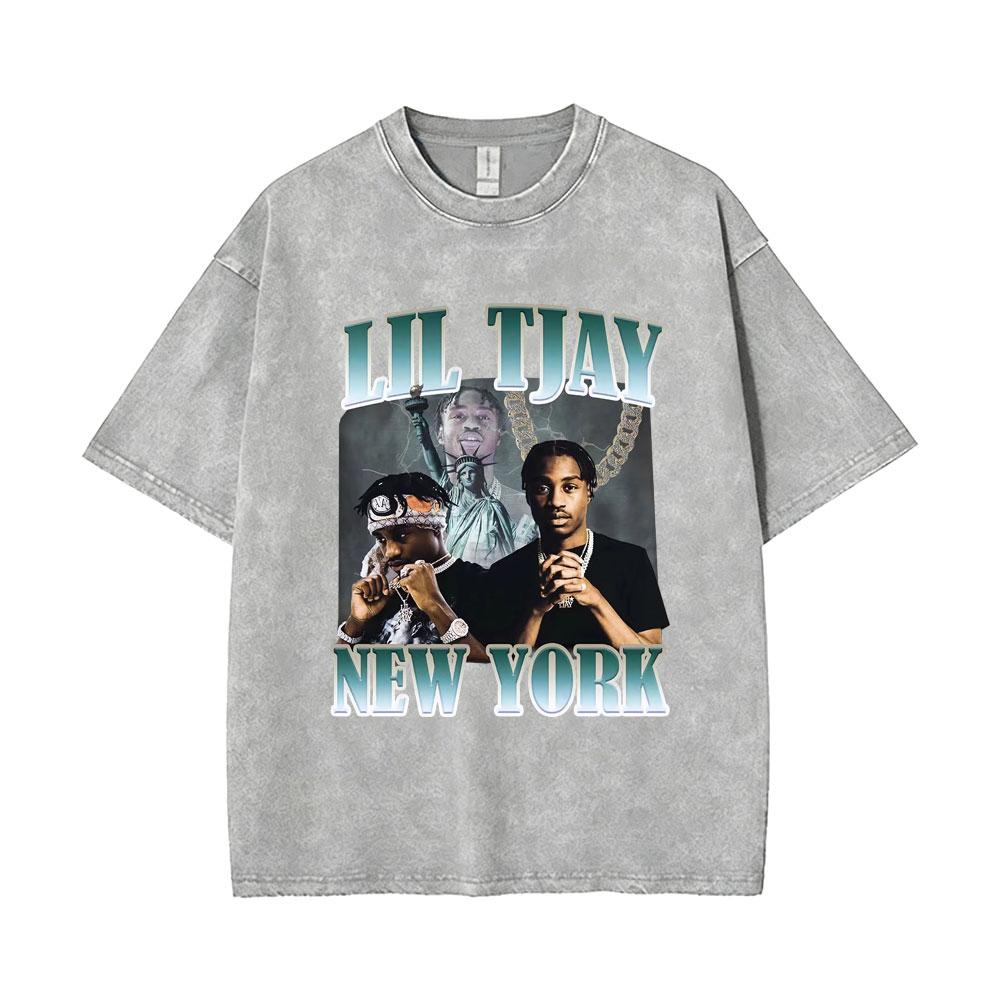 Washed Vintage Rapper Lil Tjay Face Graphic Tshirt Destined Win Tshirts Men Women Hip Hop Fashion High Quality T Shirts Tops