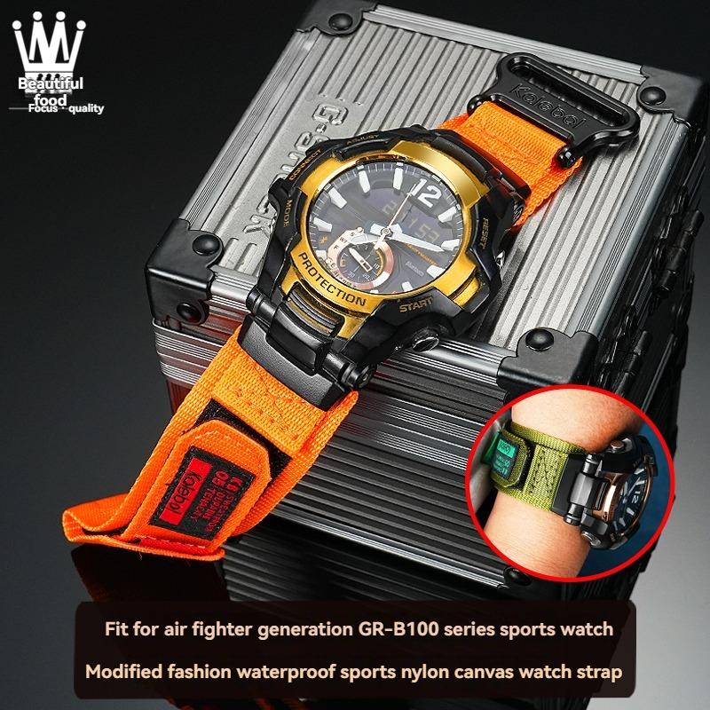 Für Casio G-SHOCK Serie Uhr 5536 GR-B100/GR-B100GB Modifiziertes Nylon-Canvas-Armband Herren Sport Wasserdicht Kette Armband schwarz