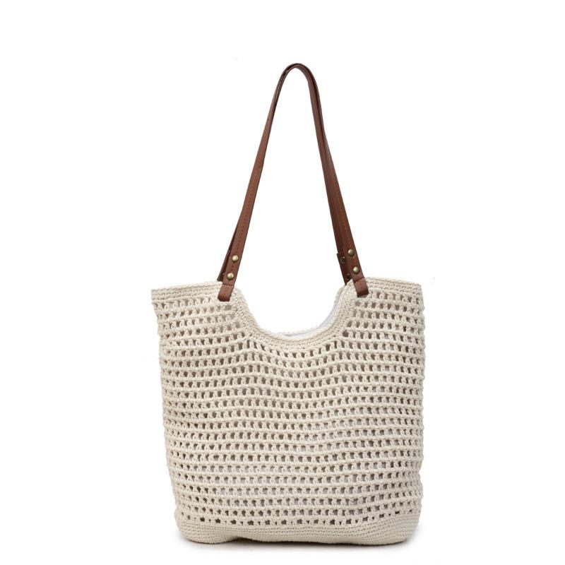 Casual Large-capacity Shoulder Cotton Thread Woven Bag Women's New Reticulated Tote Bag Seaside Vacation Beach Bag