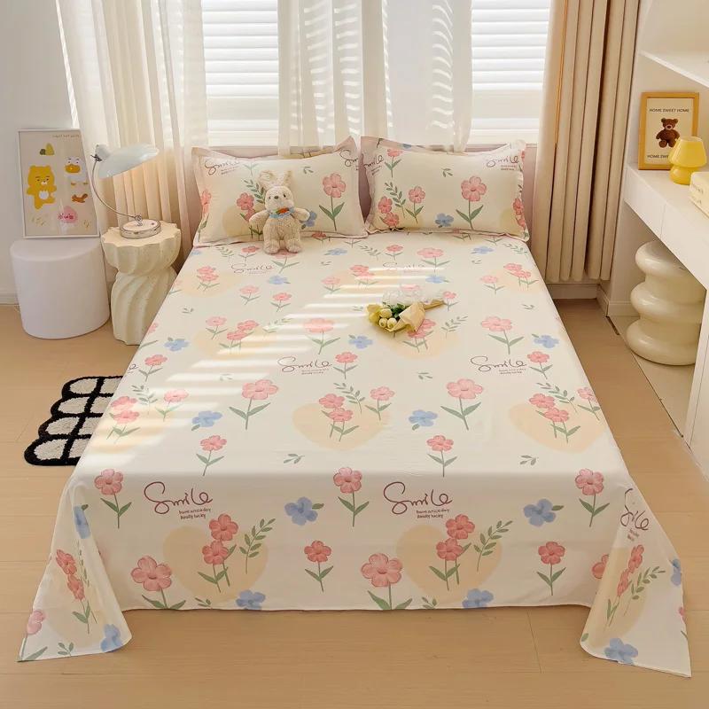 Pink Floral Bed Sheet Set Soft Cotton 4 Pieces Queen Botanical Bed Set, 8 Inch Deep Pocket Fitted Sheet, Flat Sheet, Pillowcases