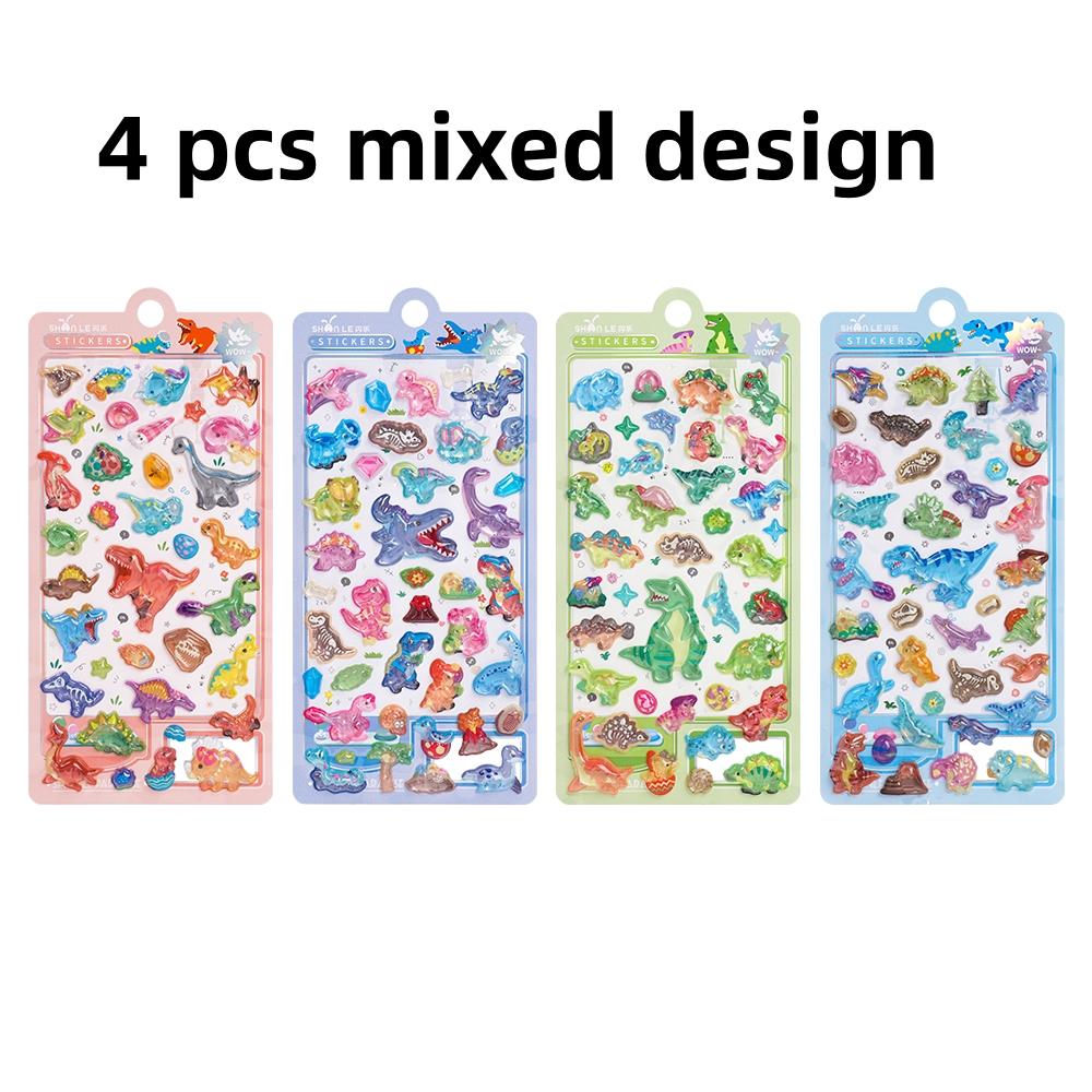 1/4 Pcs Colorful Dinosaur World Cartoon 3D Relief Stickers Scrapbooking Diy Journal Cute Stationery Sticker School Gift