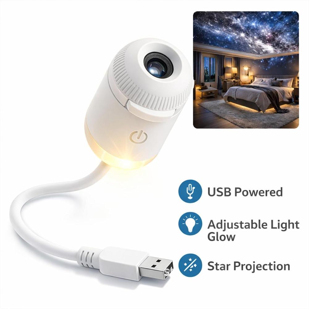 360° Rotation Starry Sky Projector Adjustable Brightness Star Projector Night Light Bedroom Decor