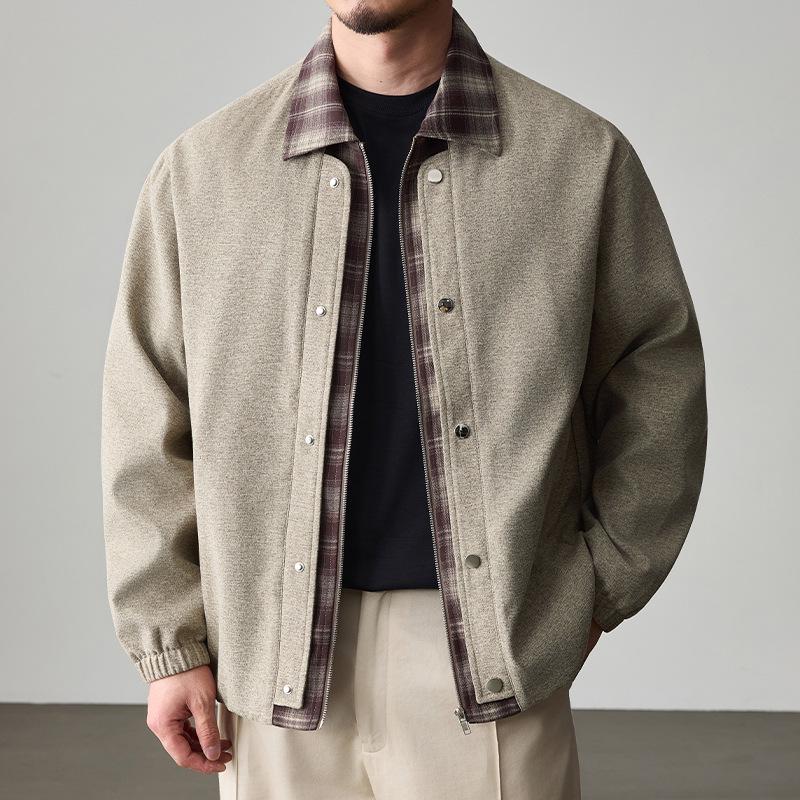 

Men’s Plus Size Plaid Patchwork Two-Piece Jacket, Spring/Autumn, Trendy Loose Casual Lapel Outerwear M хакі