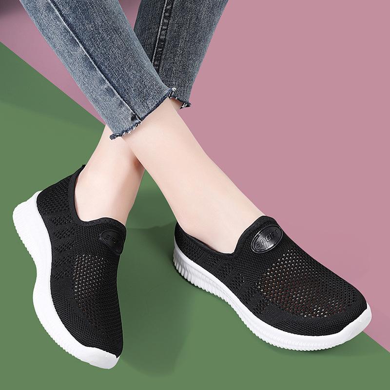 summer new mesh hollow breathable casual women's shoes soft sole one pedal women's shoes old Beijing mother shoes