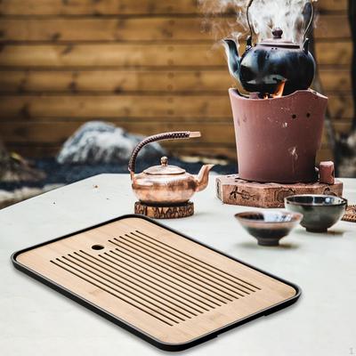 Bamboo Tea Drian Tray Set Chinese Gongfu Table with Water Storage Box for Office