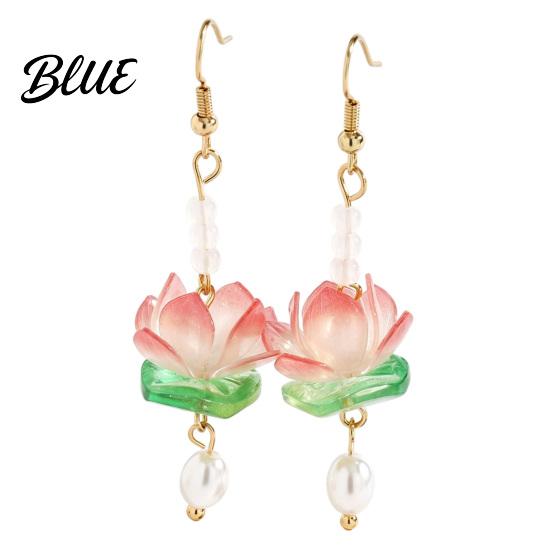 Lotus Flower Earrings 1 Pair for Women Vintage 3D Pink Dangle Pearl Drop Earring Faux Crystal Floral Jewelry Hanfu Cosplay Accessories Fashion Face
