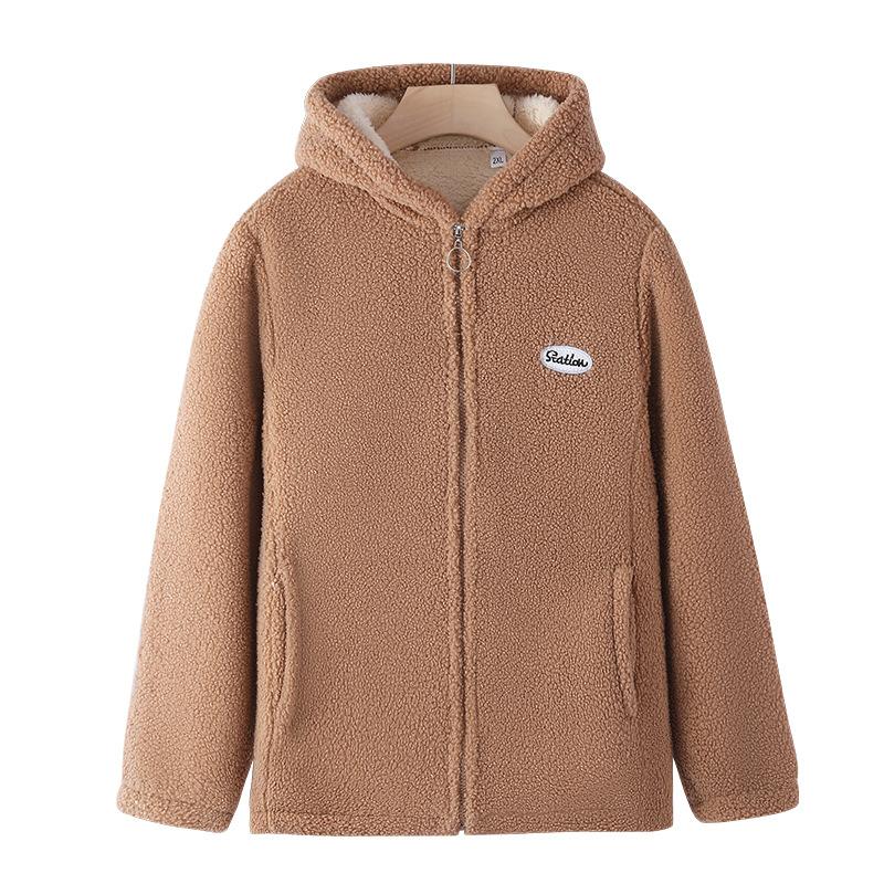 Autumn and Winter Granular Fleece Hooded Jacket Women's Loose Plus Fleece Thickened Western Style Age-reducing Lamb Fleece Top Warm Cotton Coat
