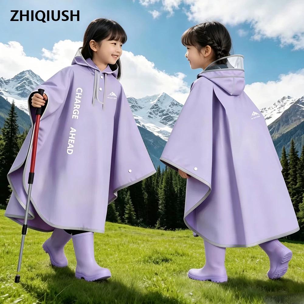Kinder-Regenponcho, Spezieller Poncho für Grundschüler zum Schulweg, Outdoor-Regenmantel mit Kapuze für Jungen und Mädchen mit Platz für Rucksack 4XL / Light Purple violett
