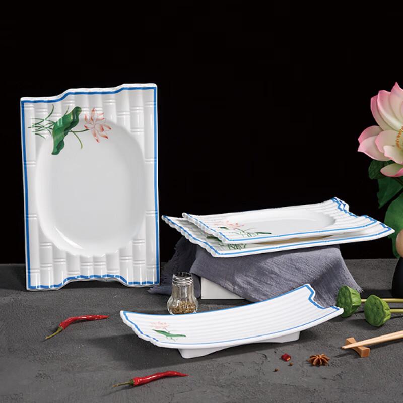 Jiubing Food Grade Melamine Blue Lotus Dinner Plates