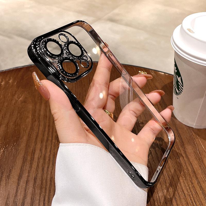 Suitable for Apple 16 Phone Cases, Electroplated with Lens Film, Iphone15Promax Transparent Case, 13/14 Full Package, Simple and Easy