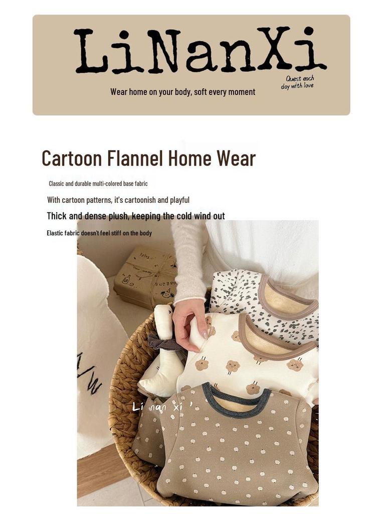 2025 New Fleece-Lined Winter Pajama Set for Small & Medium Children - Thermal Baby & Kids Homewear