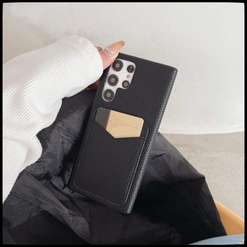 Luxury Solid Color Wallet Card Slot Hard PC Shockproof Phone Case For Samsung S25 Ultra Edge S23 S22 S24 Ultra Plus Bumper Cover