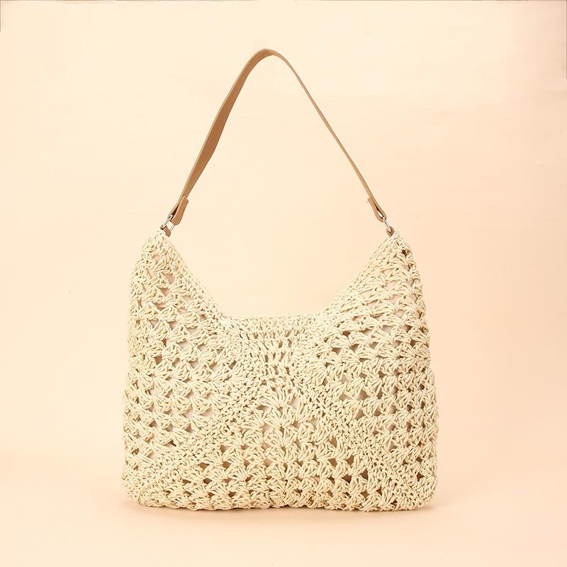 

New fashion straw bag hollow square flower large triangle contrasting woven bag single shoulder crossbody armpit bag women s bag