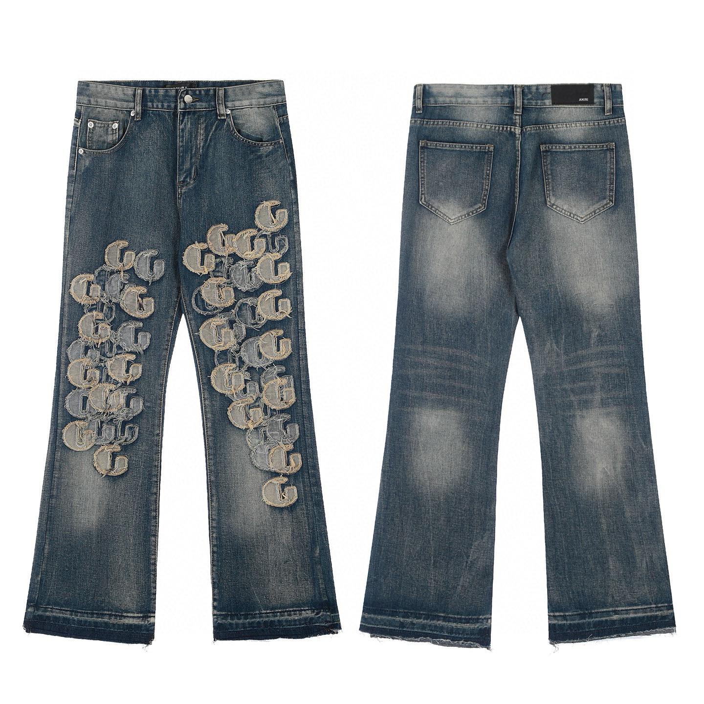 

M13 Amiri Men s and Women s American Style Trendy Jeans with Fabric Patches, Holes, Embroidery, Casual and Fashionable High Street Pants 36
