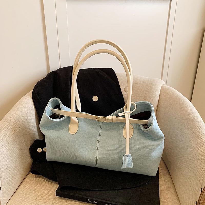 Fashionable Denim Bag Large Capacity Contrasting Color Tote Bag New Bowling Bag One-shoulder Underarm Bag