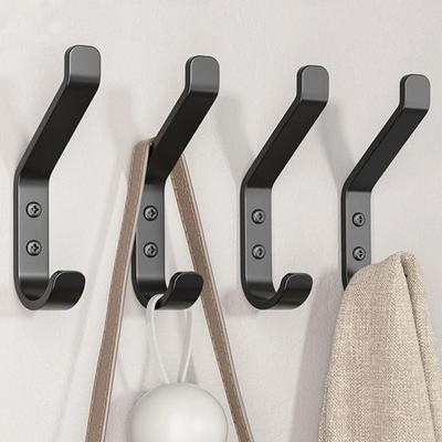 1/4Pcs Simple Black Coat Hook Screw Installation Stainless Steel Dual Hanging Hook Wall Mounted Non-slip Door Hook Clothes